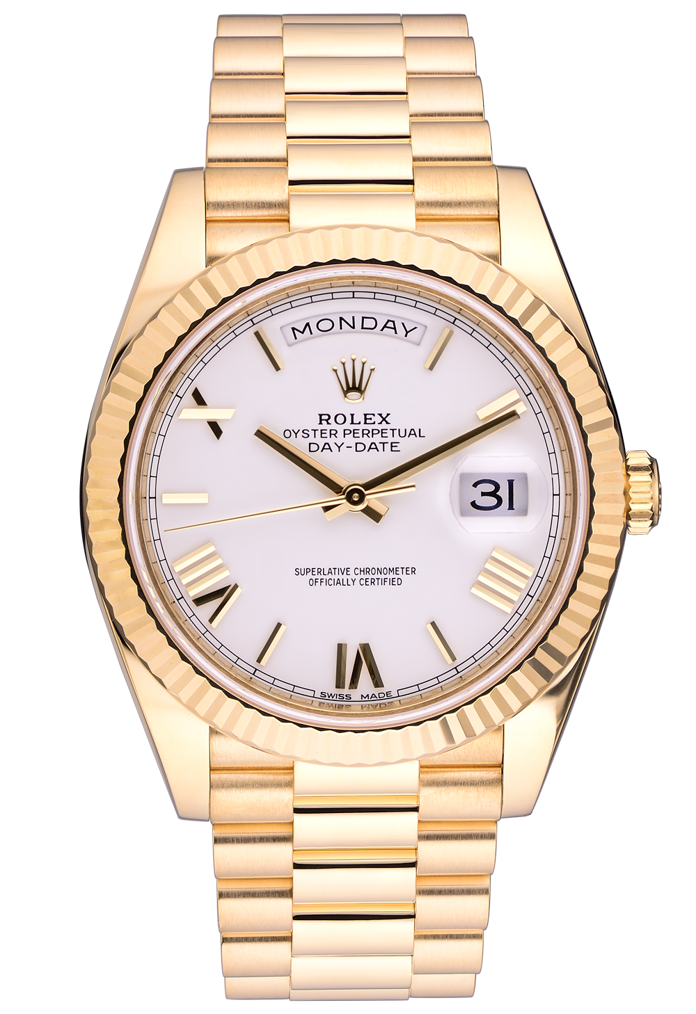 day date yellow gold white dial