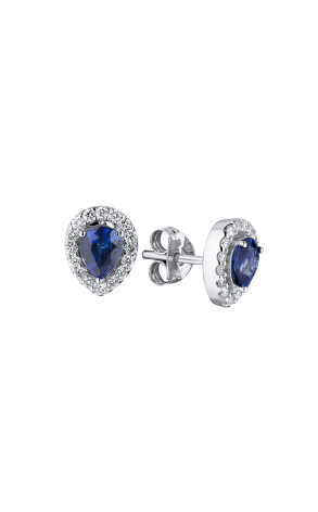 Пусеты  Natural Sapphire 0.90 ct Deep Blue & 0.20 ct Round Diamonds (38108)