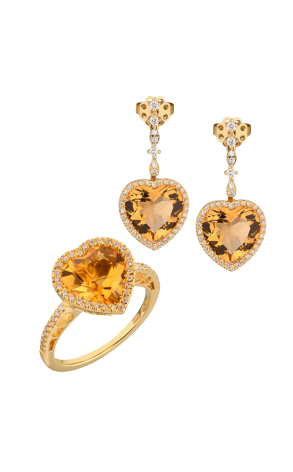 Комплект DeRosa Heart Cut Citrines & Round Diamonds set (38426)