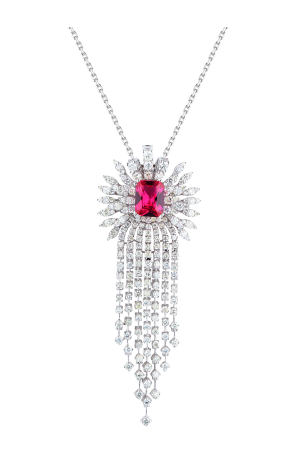 Подвеска  Red Ruby Radiant Cut & 4,05 ct Diamonds & White Gold (39726)