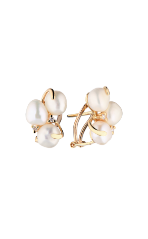 Серьги  Yellow Gold & Natural Freshwater Pearls & Diamonds (38633)