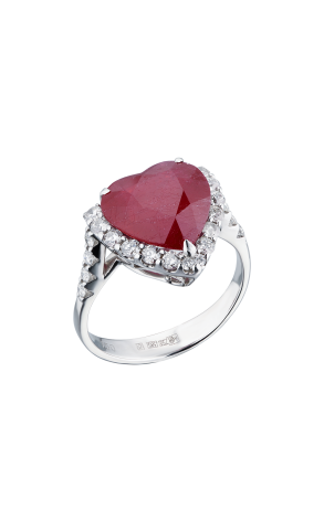 Кольцо  8,70 ct Red Ruby Heart & 0,65 ct Diamonds & White Gold (39192)