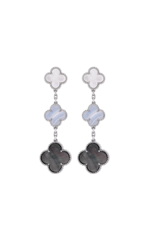 Серьги Van Cleef & Arpels Magic Alhambra 3 motifs White gold, Chalcedony, Mother-of-pearl VCARN18800 (38171)