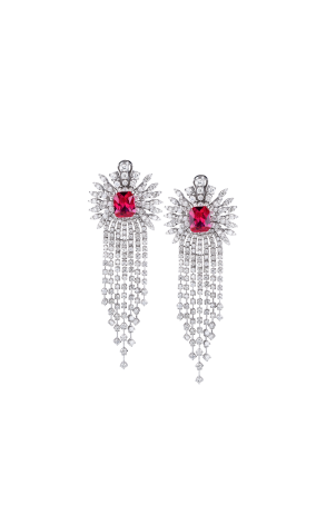 Серьги  Red Ruby Radiant & Diamonds & White Gold (39277)