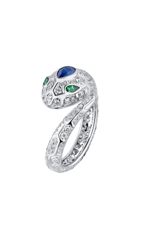 Кольцо  в стиле Bvlgari Serpenti Diamonds & Emeralds & Sapphire (39102)