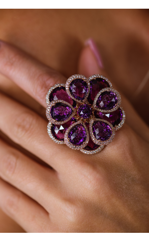 Кольцо  Moving Amethyst & Diamonds Flower (38945) №3