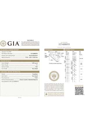 Кольцо GIA 0.90 ct G/VS2 Round Cut Diamond in Yellow Gold (38949) №2