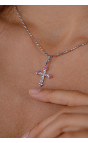 Крест Cartier Pink Sapphire and Diamonds White Gold Cross Pendant Necklace (38647) №2