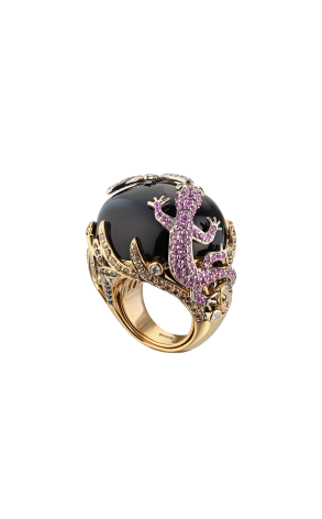 Кольцо RalfDiamonds Black Onyx & Diamonds & Sapphire & Yellow Gold (38936)