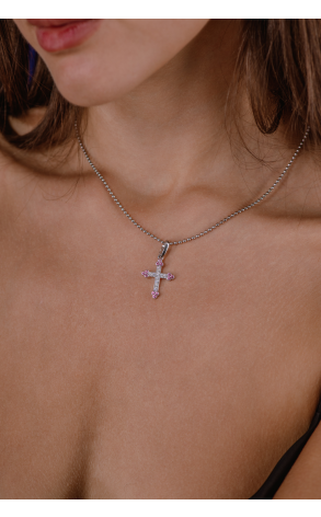 Крест Cartier Pink Sapphire and Diamonds White Gold Cross Pendant Necklace (38647) №4