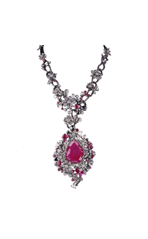 Колье  27.0 ct Natutal Red Ruby & Black & White Diamonds (38811)