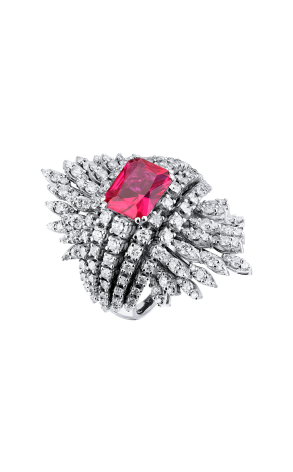 Кольцо  Red Ruby 3,50 ct Radiant & 3.50 ct Diamonds & White Gold (39573)