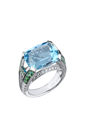 Кольцо Harry Winston Aquamarine & Diamonds & Chrysolite in Platinum (39267)