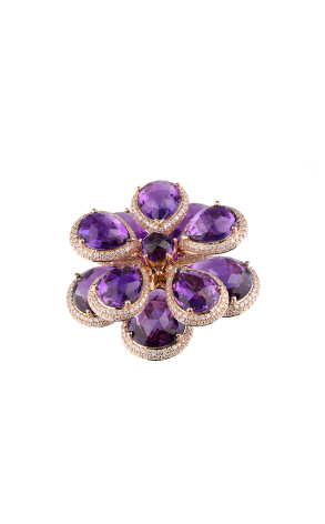 Кольцо  Moving Amethyst & Diamonds Flower (38945)