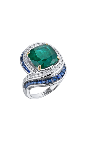 Кольцо GRS Gemresearch Swisslab 7,47 ct Natural Green Emerald & Sapphires & Diamonds (38877)