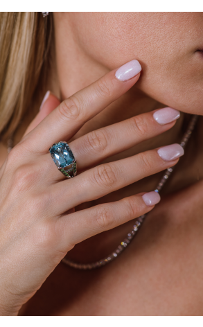 Кольцо Harry Winston Aquamarine & Diamonds & Chrysolite in Platinum (39267) №2