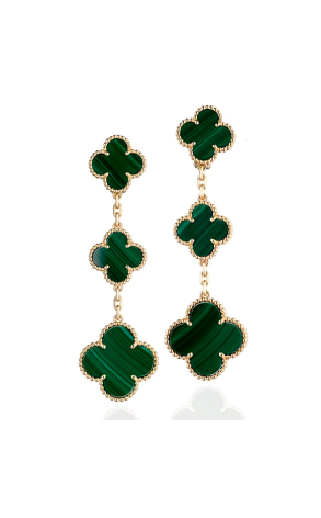 Серьги Van Cleef & Arpels Magic Alhambra 3 motifs yellow gold Malachite VCARO2AG00 (39315)