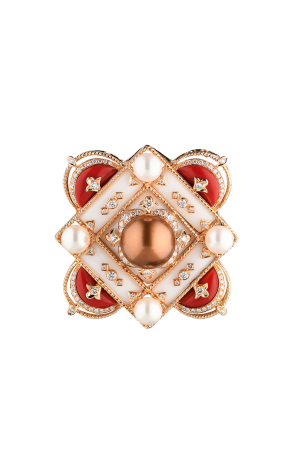 Брошь  Vintage Brooch Pearl & Enamel & Diamonds (38829)