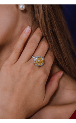 Кольцо GIA 3,51 ct Cushion Cut Fancy Yellow/SI1 GIA (38707) №3