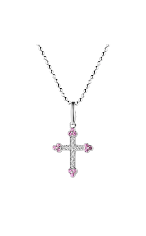 Крест Cartier Pink Sapphire and Diamonds White Gold Cross Pendant Necklace (38647)