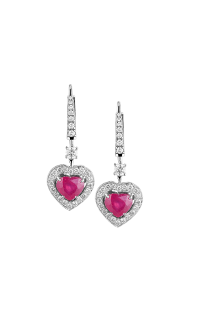 Серьги  4,00 ct Red Ruby Heart & 1.17 ct Diamonds & White Gold (38854)