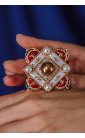 Брошь  Vintage Brooch Pearl & Enamel & Diamonds (38829) №2